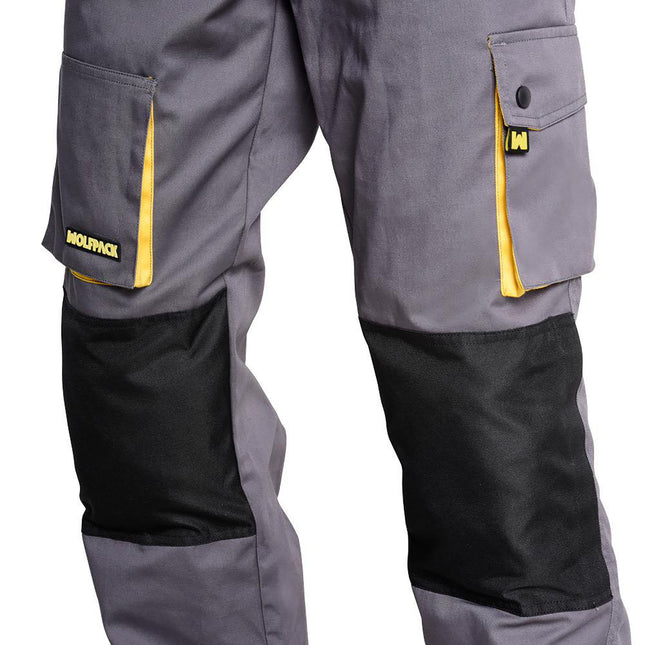 Pantalones largos de trabajo, multibolsillos, resistentes, rodilla reforzada, gris/amarillo talla 54/56 XXL (slim fit)