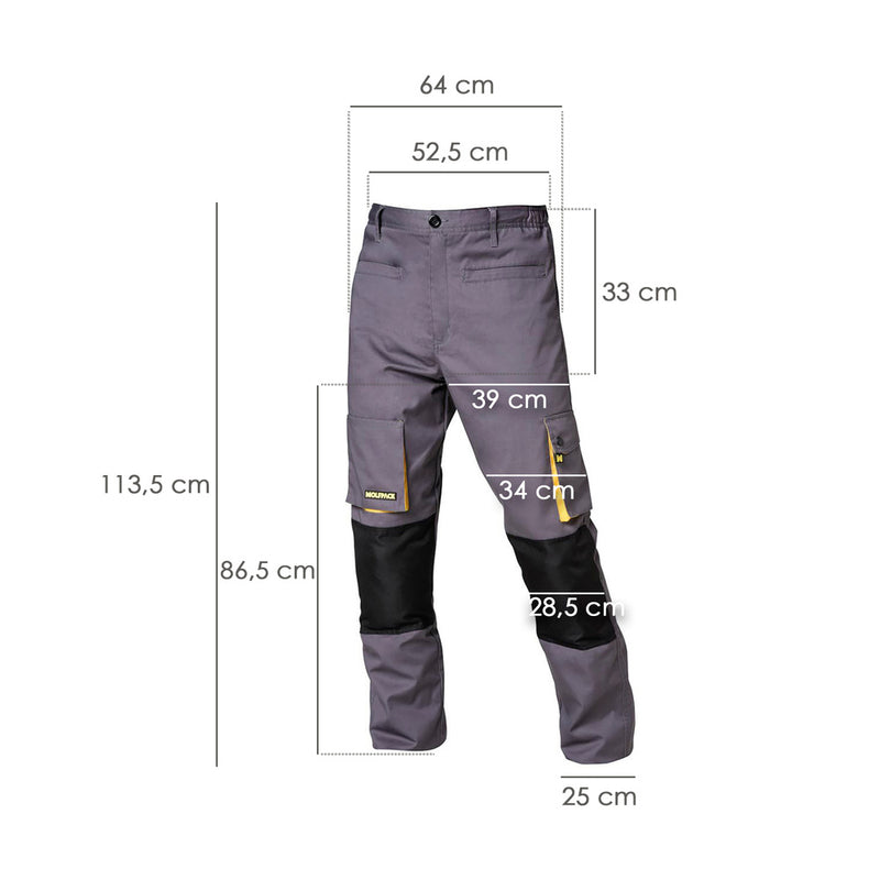Pantalones largos de trabajo, multibolsillos, resistentes, rodilla reforzada, gris/amarillo talla 58/60 XXXL (slim fit)