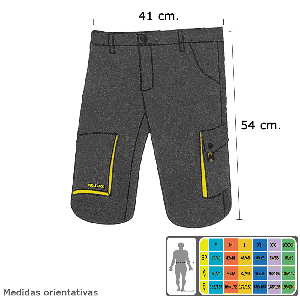 Pantalones cortos de trabajo, multibolsillos, resistentes, gris/amarillo talla 42/44 m