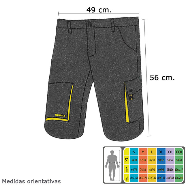 Pantalones cortos de trabajo, multibolsillos, resistentes, gris/amarillo talla 54/56 XXL