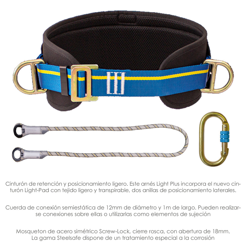 Safety belt with rope and carabiner