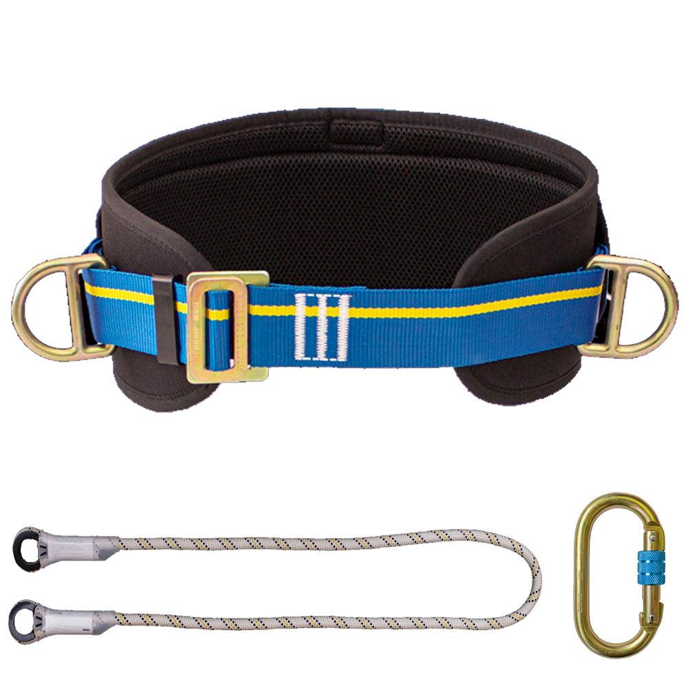Safety belt with rope and carabiner
