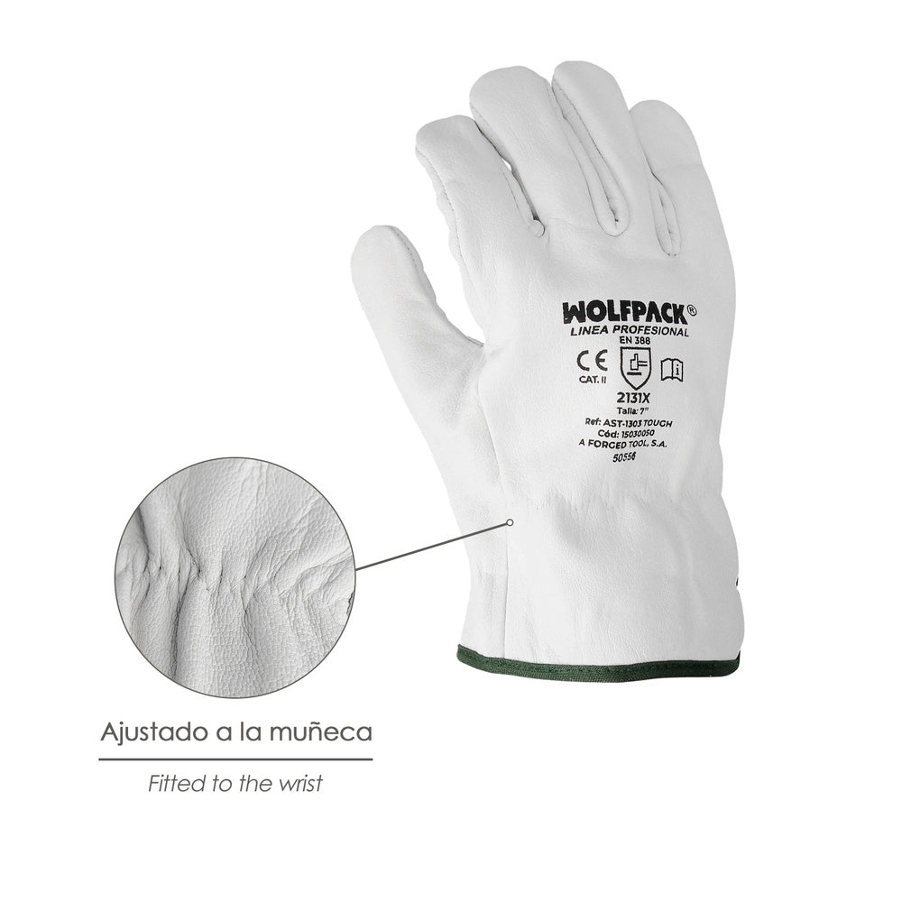 Guantes trabajo piel flor 7" c/colgador (par)