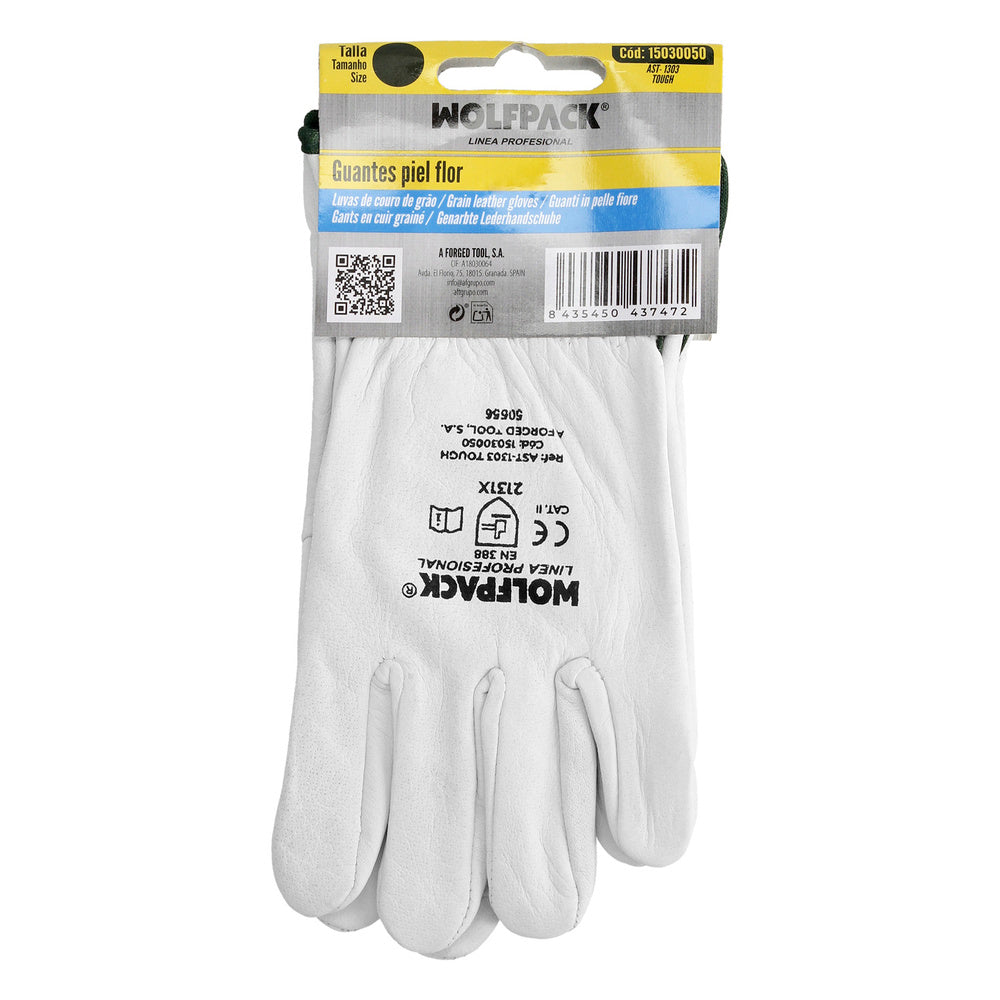 Guantes trabajo piel flor 8" c/colgador (par)
