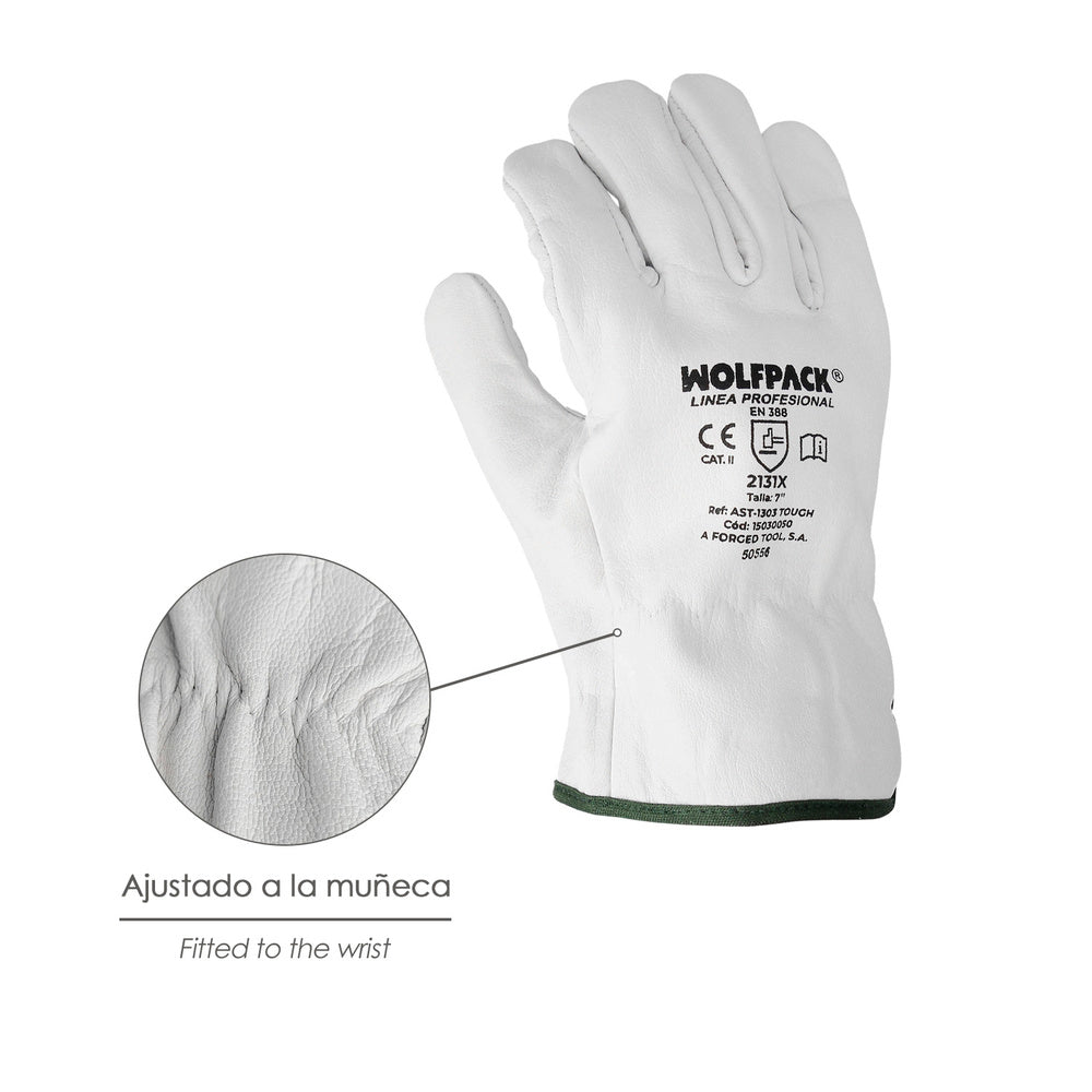 Cowhide grain leather work gloves, occupational protection, mechanical risks, leather safety gloves. Size 8" (pair)
