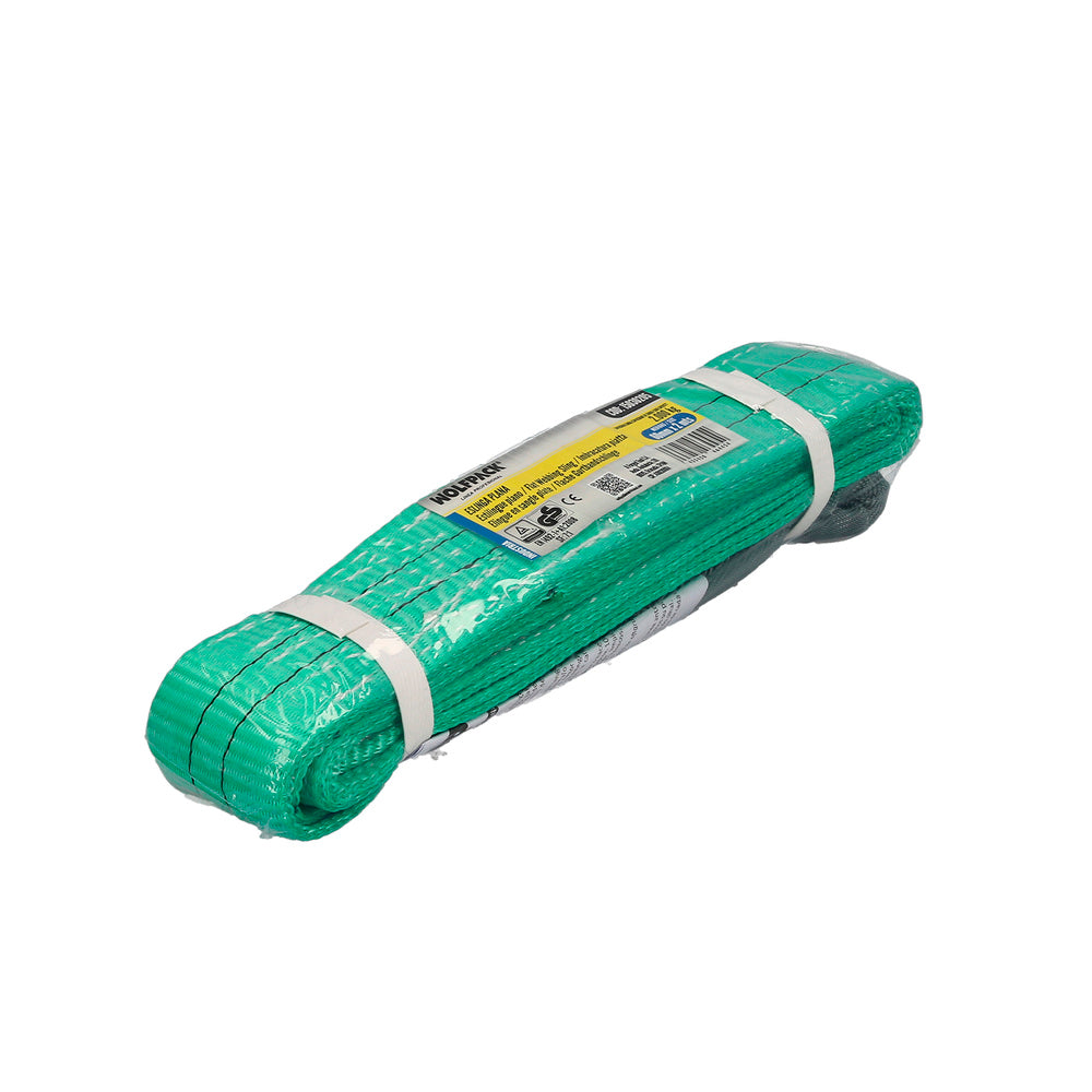 Cinta de elevação plana de dupla camada 2.000 kg. Fator de segurança 7:1, comprimento: 2 metros, largura 6 cm, 100% poliéster. Cor verde
