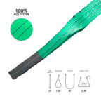 Lingas de elevação de cinta plana de duas camadas 2.000 kg. Fator de segurança 7:1, comprimento: 4 metros, largura: 6 cm, 100% poliéster. Cor verde