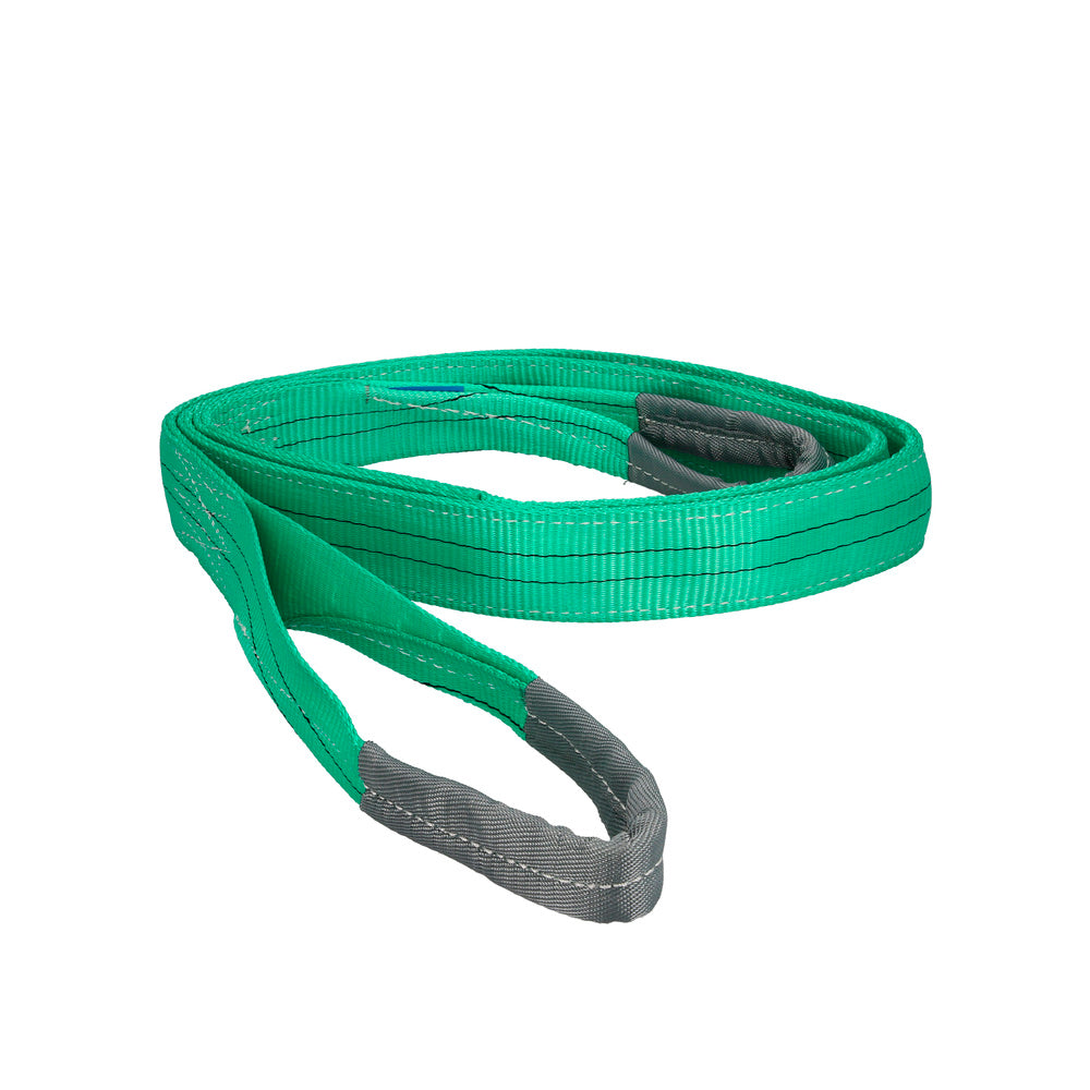 Double-ply flat webbing sling 2,000 kg. Safety factor 7:1, length: 4 meters, width 6 cm, 100% polyester. Green
