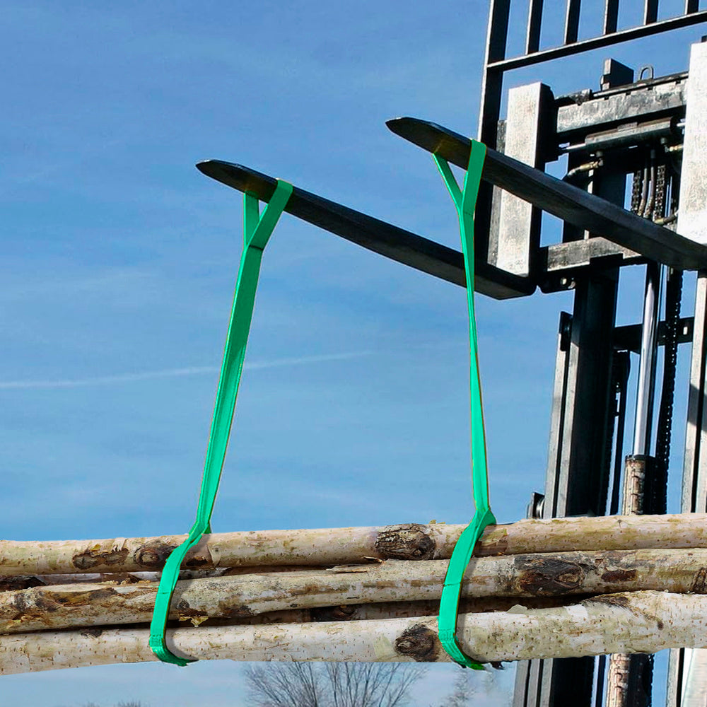 Flat webbing sling, double ply, 2,000 kg. Safety factor 7:1, length: 5 meters, width 6 cm, 100% polyester. Green color