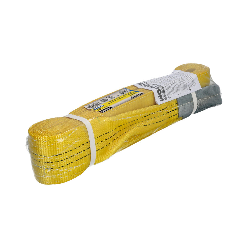 Lingas de cinta dupla 3.000 kg. Fator de segurança 7:1, comprimento: 5 metros, largura 9 cm, 100% poliéster. Cor amarela