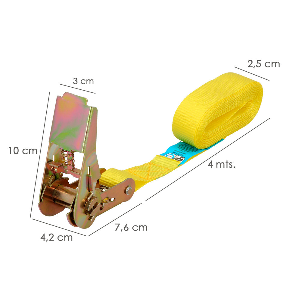 Cinta de amarração com roquete de 4 metros x 25 mm, trinco metálico automático, correia, eslinga de mercadoria, correia de fixação