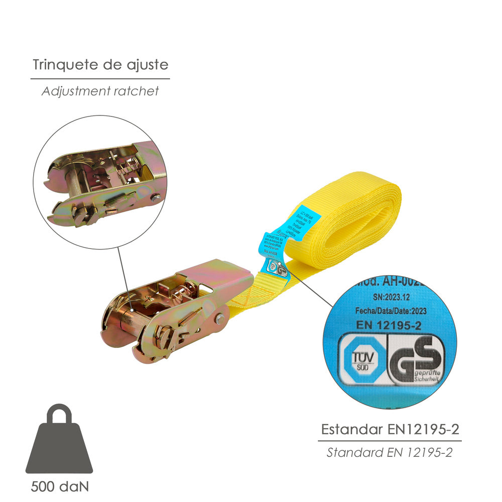 Cinta de amarração com roquete de 4 metros x 25 mm, trinco metálico automático, correia, eslinga de mercadoria, correia de fixação