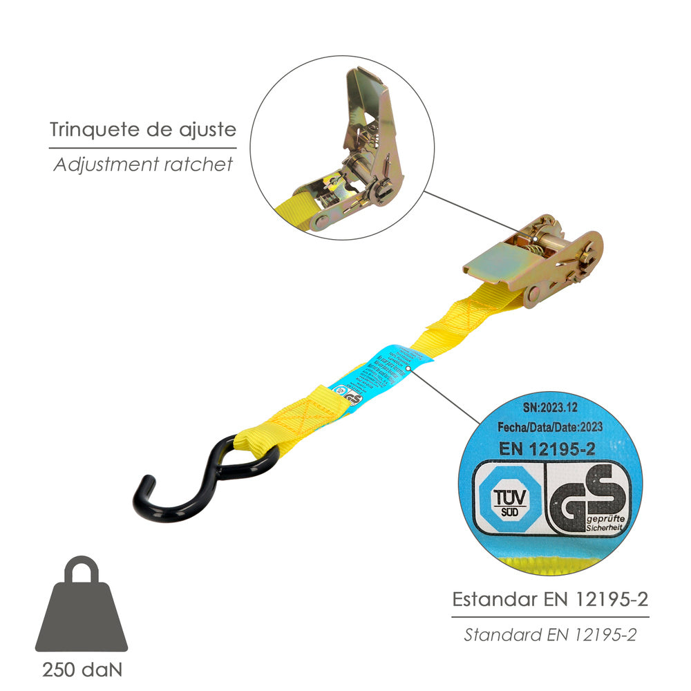 Cinta de amarração com roquete 4,5 metros x 25 mm roquete metálico automático, fita, eslinga de carga, correia de fixação (2 unidades)