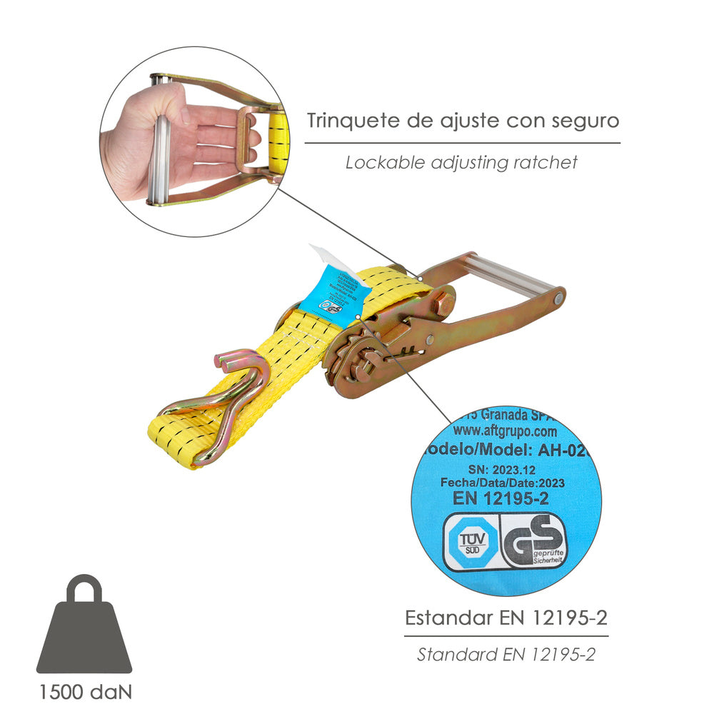 Cinta de amarração com roquete 9 metros x 50 mm, roquete metálico automático, linga, eslinga de carga, correia de fixação