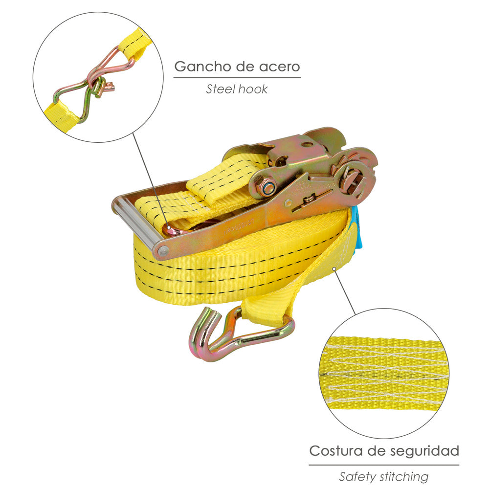 Cinta de amarração com roquete 9 metros x 50 mm, roquete metálico automático, linga, eslinga de carga, correia de fixação