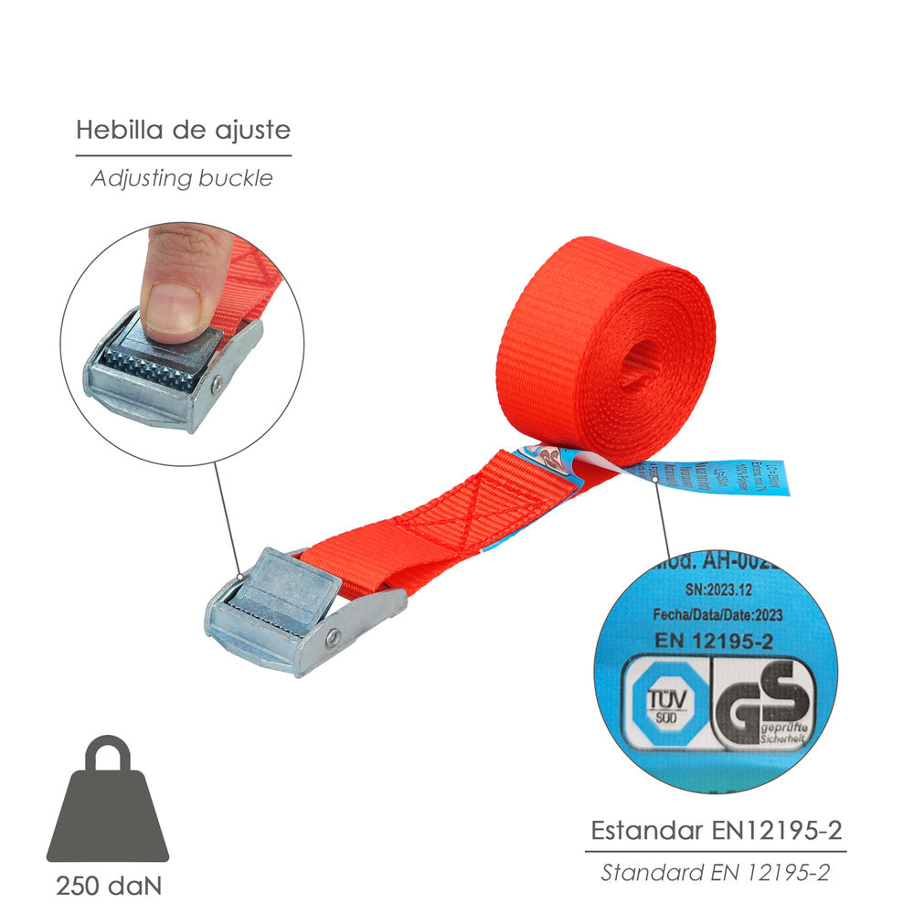 Ratchet tie-down strap 2.5 meters x 25 mm automatic metal ratchet, webbing, cargo sling, lashing strap