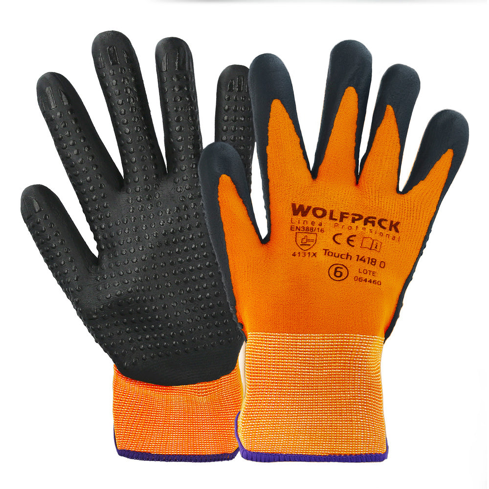 Guantes nailon con palma en foam y puntos nitrilo touch 6" (par)