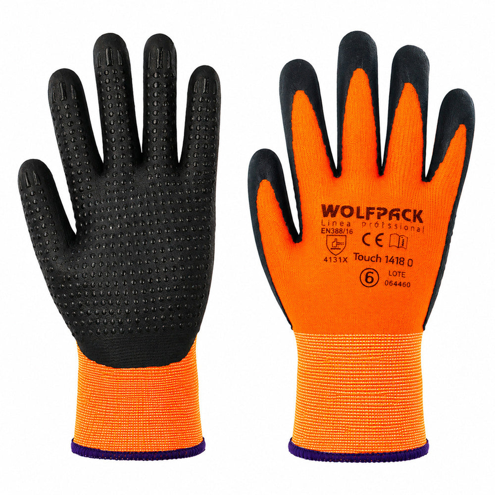 Nylon gloves with foam palm and nitrile touch 6" dots (pair)