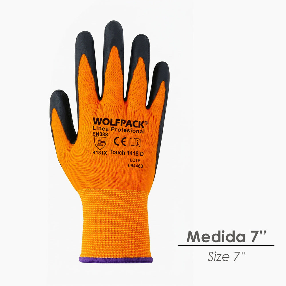 Nylon gloves with foam palm and nitrile dots touch 7" (pair)