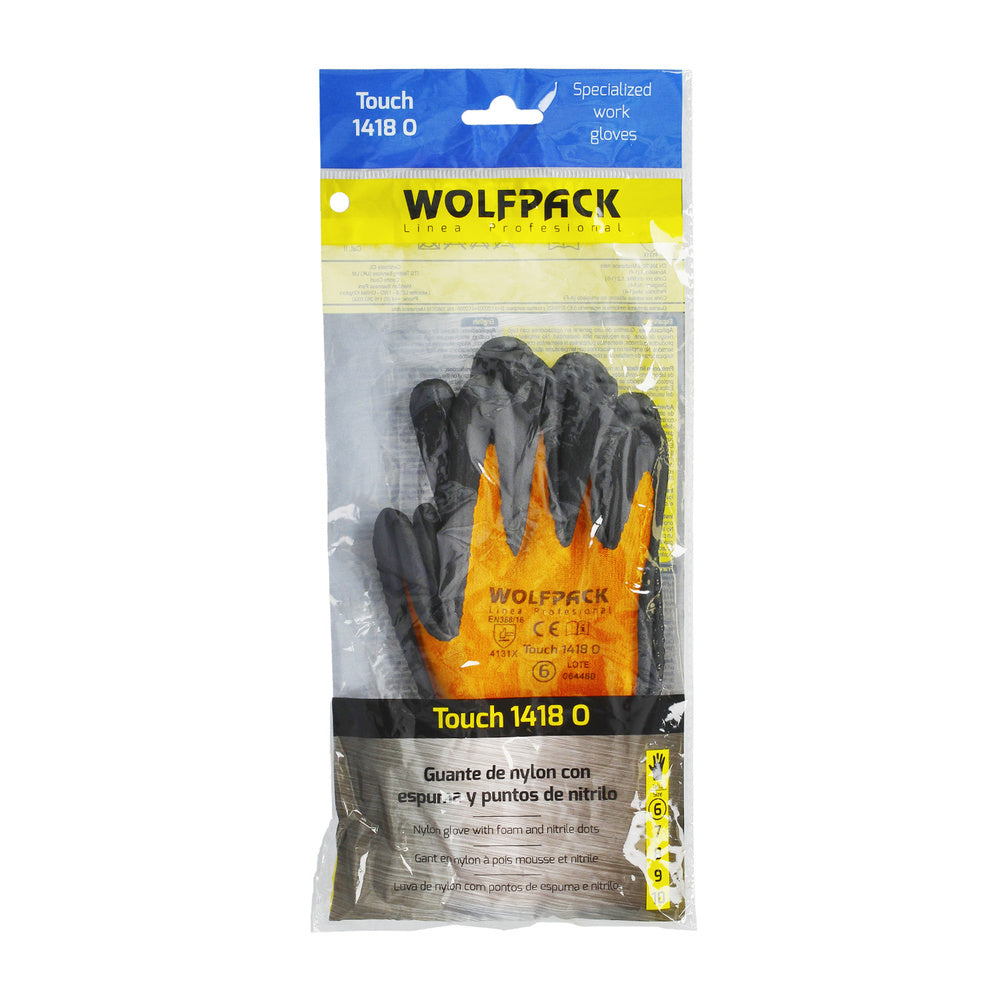 Nylon gloves with foam palm and nitrile dots touch 7" (pair)