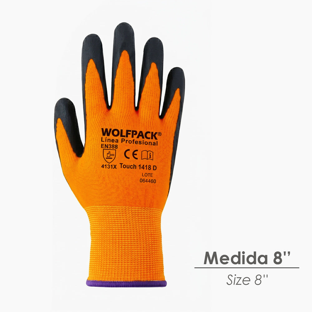 Nylon gloves with foam palm and nitrile touch dots 8" (pair)