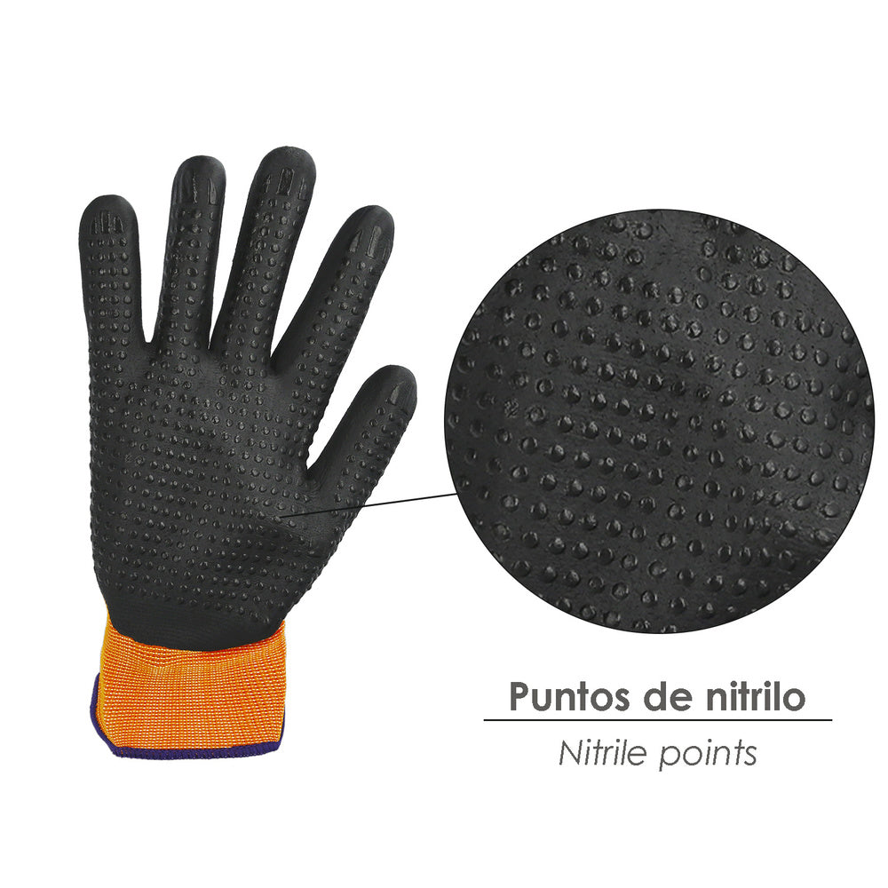 Nylon gloves with foam palm and nitrile touch dots 8" (pair)