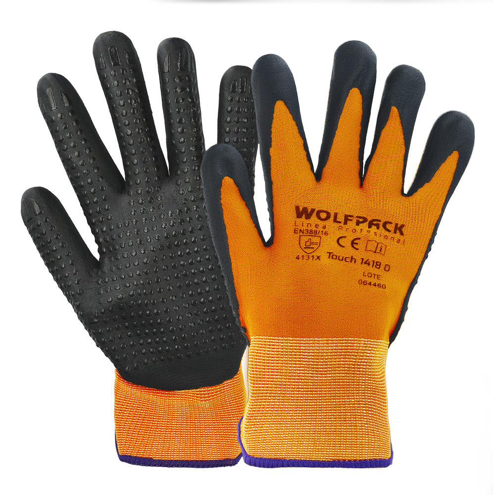 Guantes nailon con palma en foam y puntos nitrilo touch 10" (par)