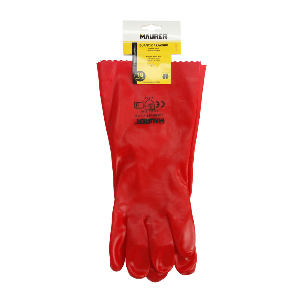 Red PVC gloves 35 cm (pair)