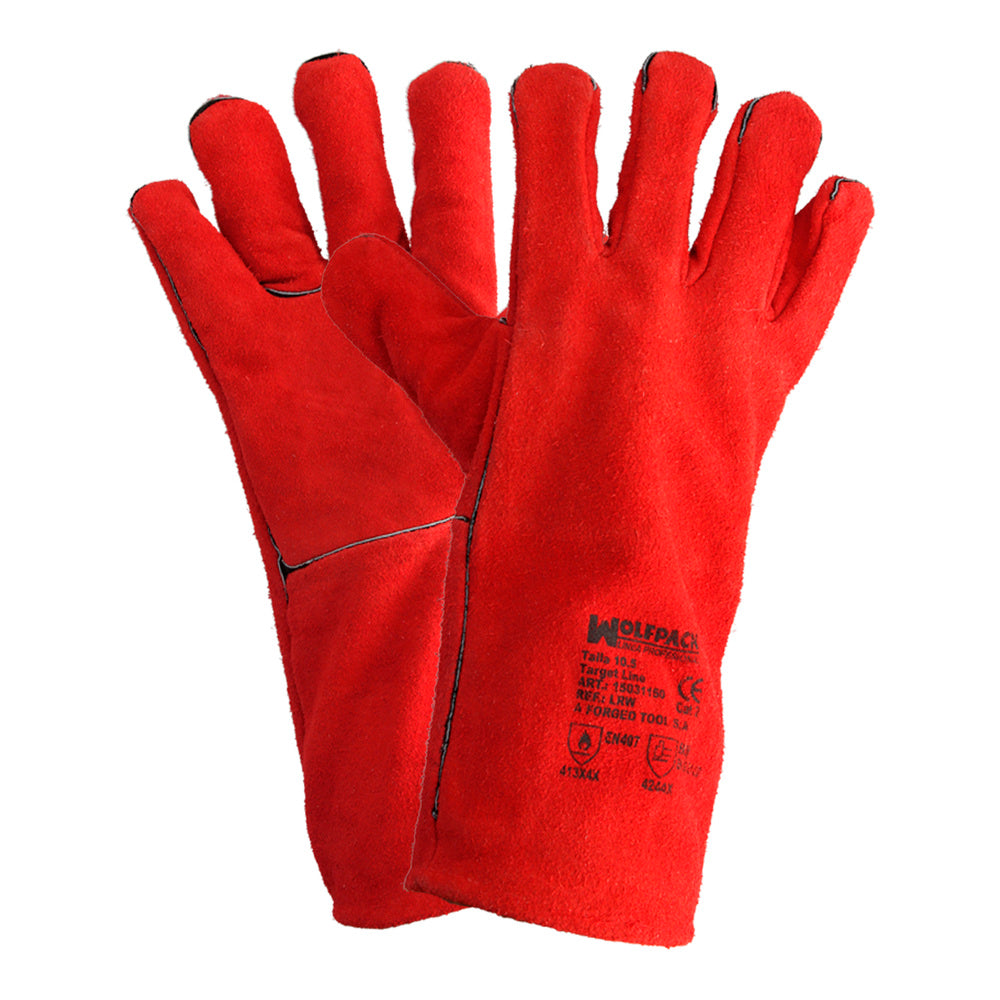 Red long dense welding gloves (pair)