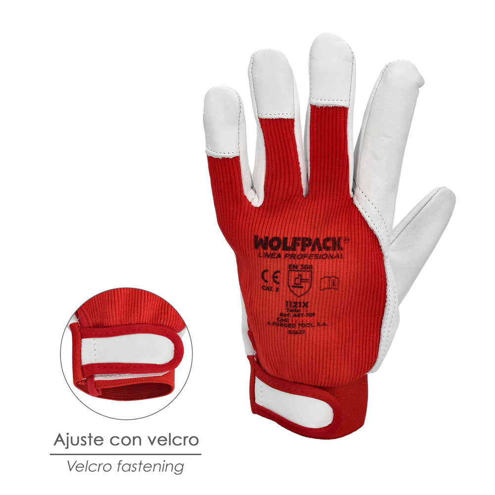 Leather / canvas gloves with velcro. With hanger 8" work gloves, protective gloves (pair)