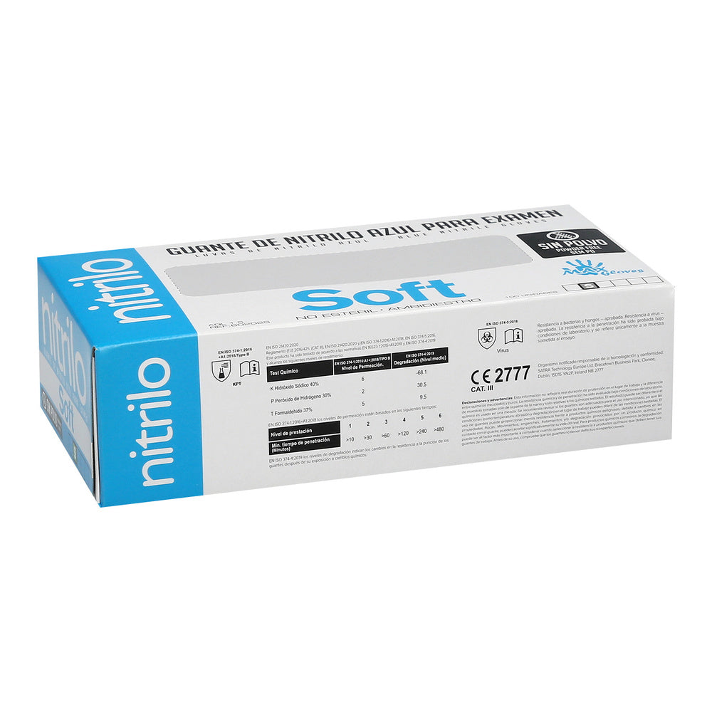 Blue nitrile disposable glove, size M, 3.5 g, box of 100 units.
