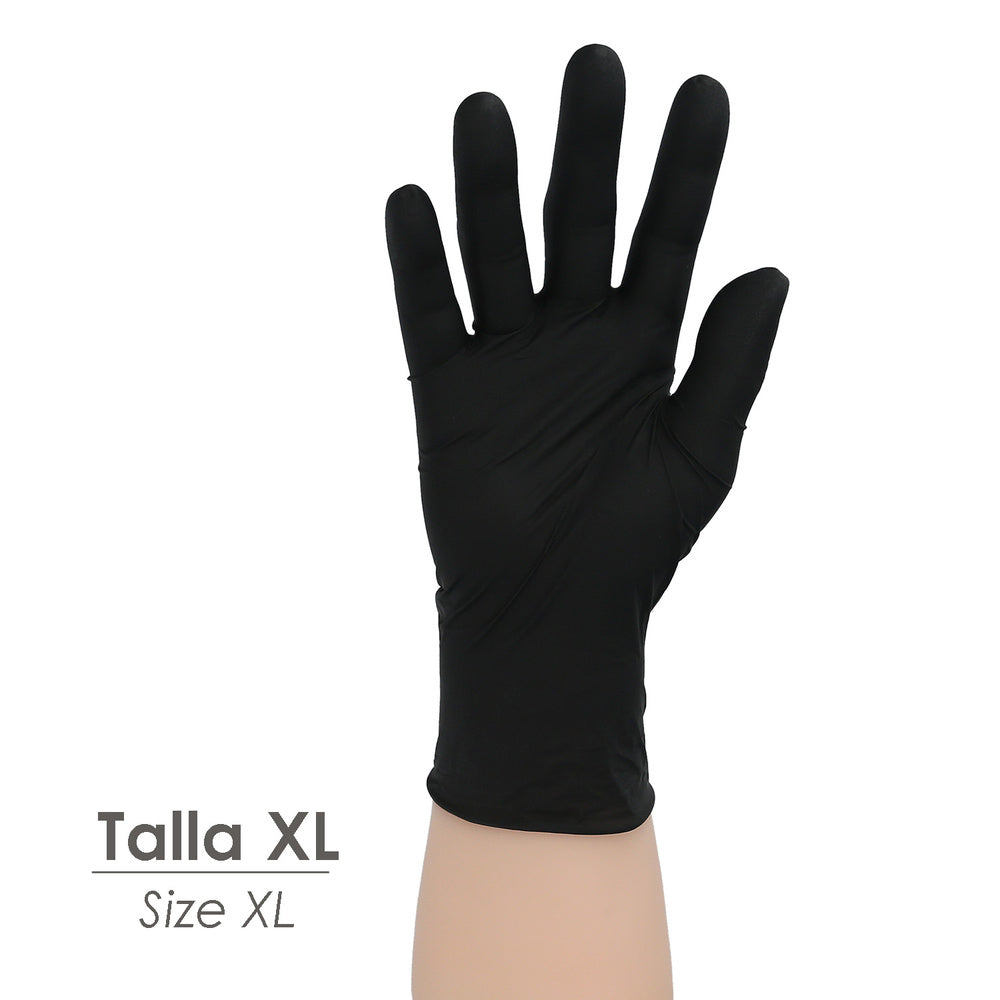 Disposable black nitrile gloves XL 5.5g Thick box of 100 gloves.