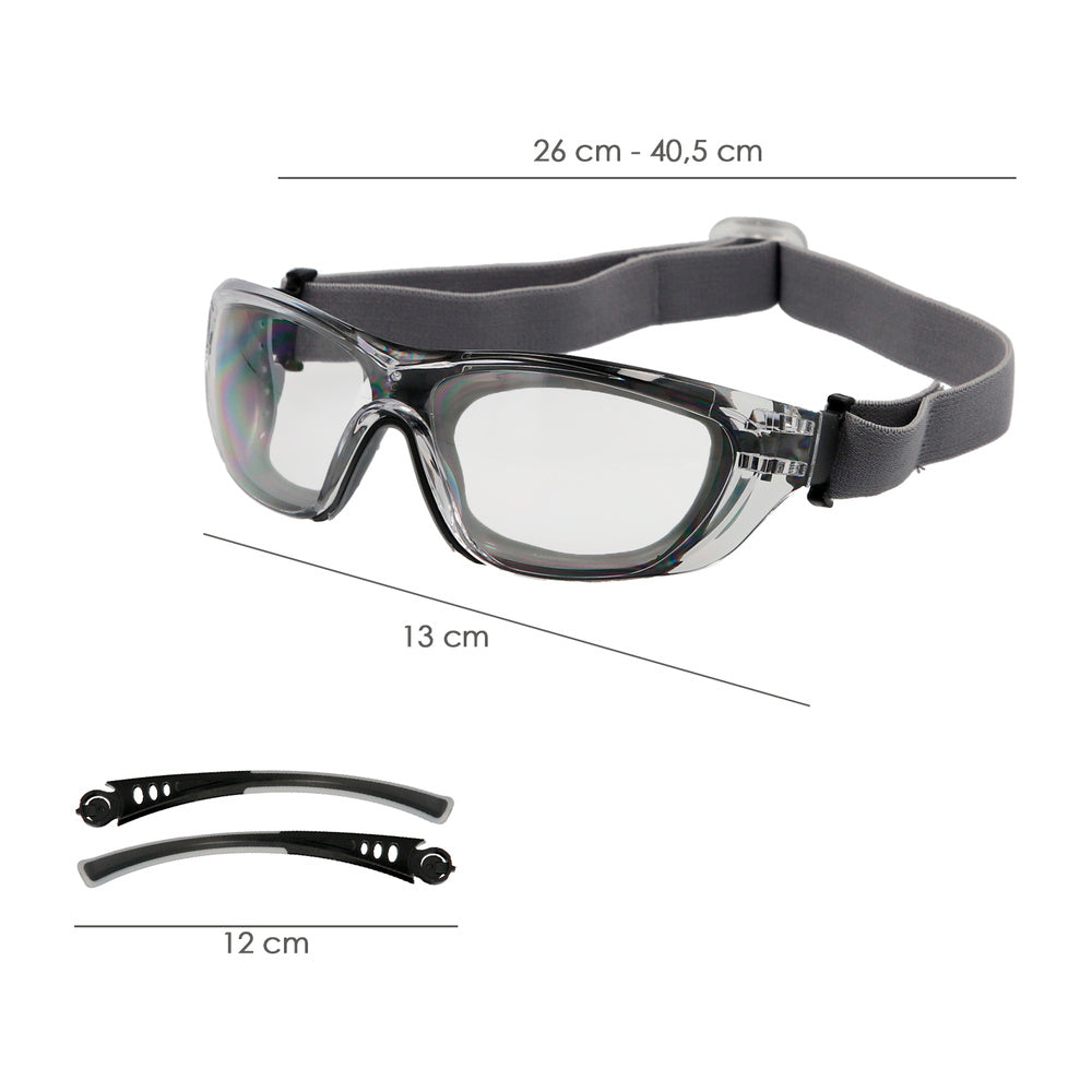 Gafas de seguridad acolchadas cristales transparentes con patillas o goma elástica.  Patillas engomadas en/166