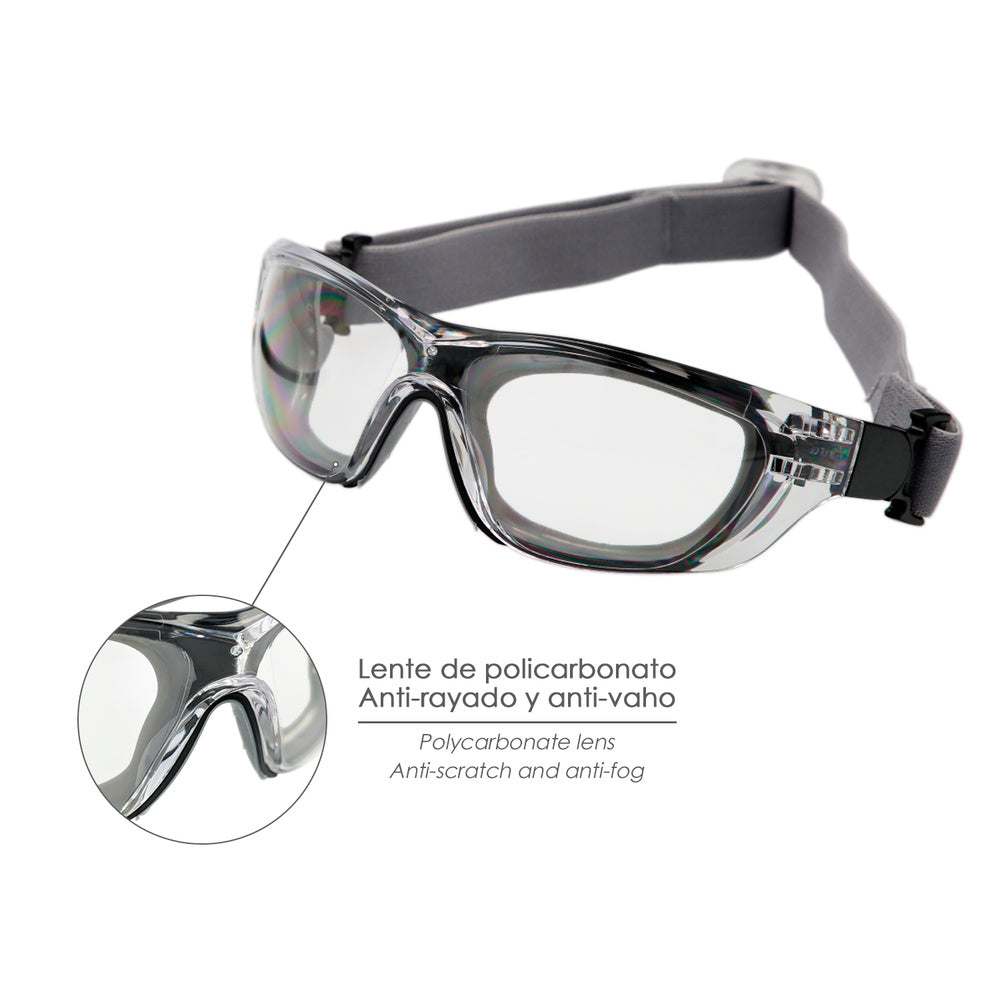 Gafas de seguridad acolchadas cristales transparentes con patillas o goma elástica.  Patillas engomadas en/166