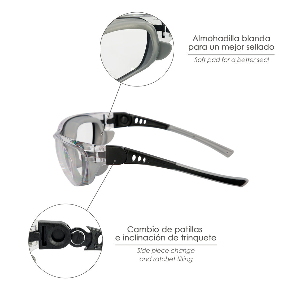 Gafas de seguridad acolchadas cristales transparentes con patillas o goma elástica.  Patillas engomadas en/166