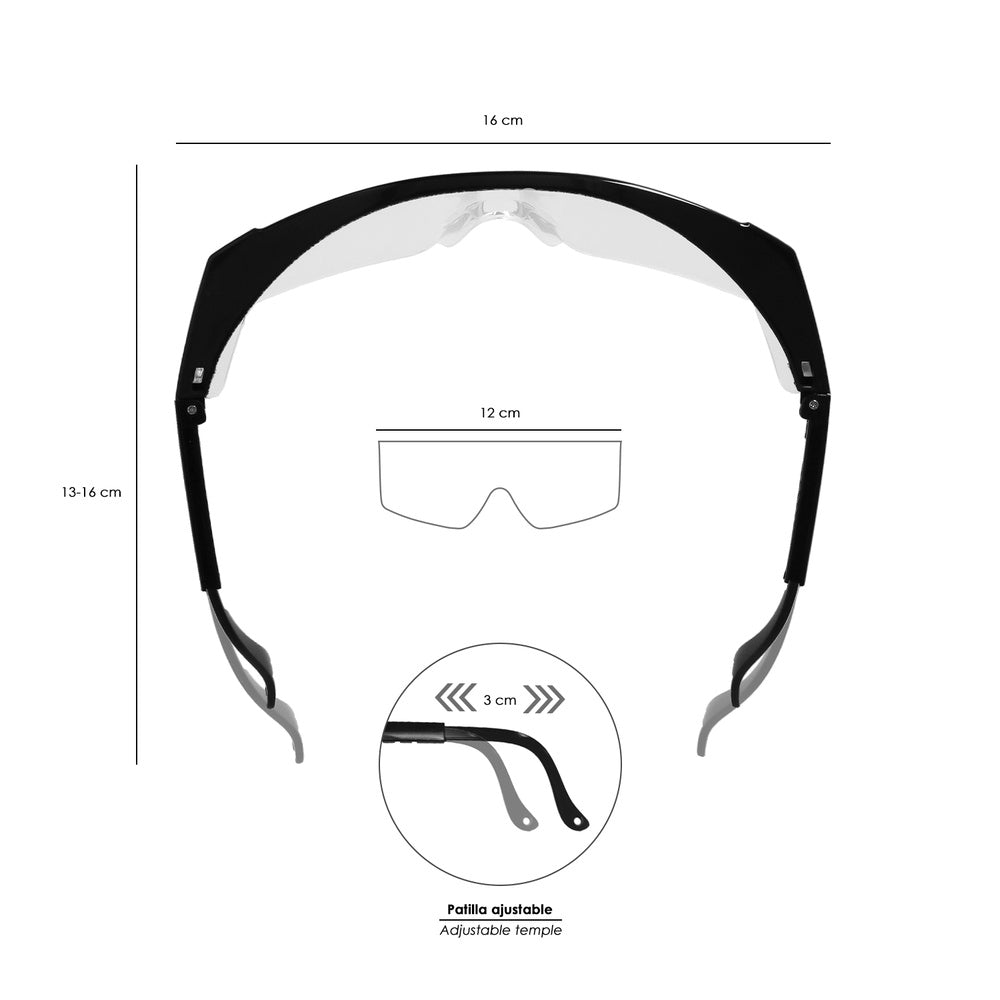 Óculos de proteção com hastes ajustáveis, certificação EN166. Lentes de cor transparente. Óculos de proteção, óculos de trabalho.