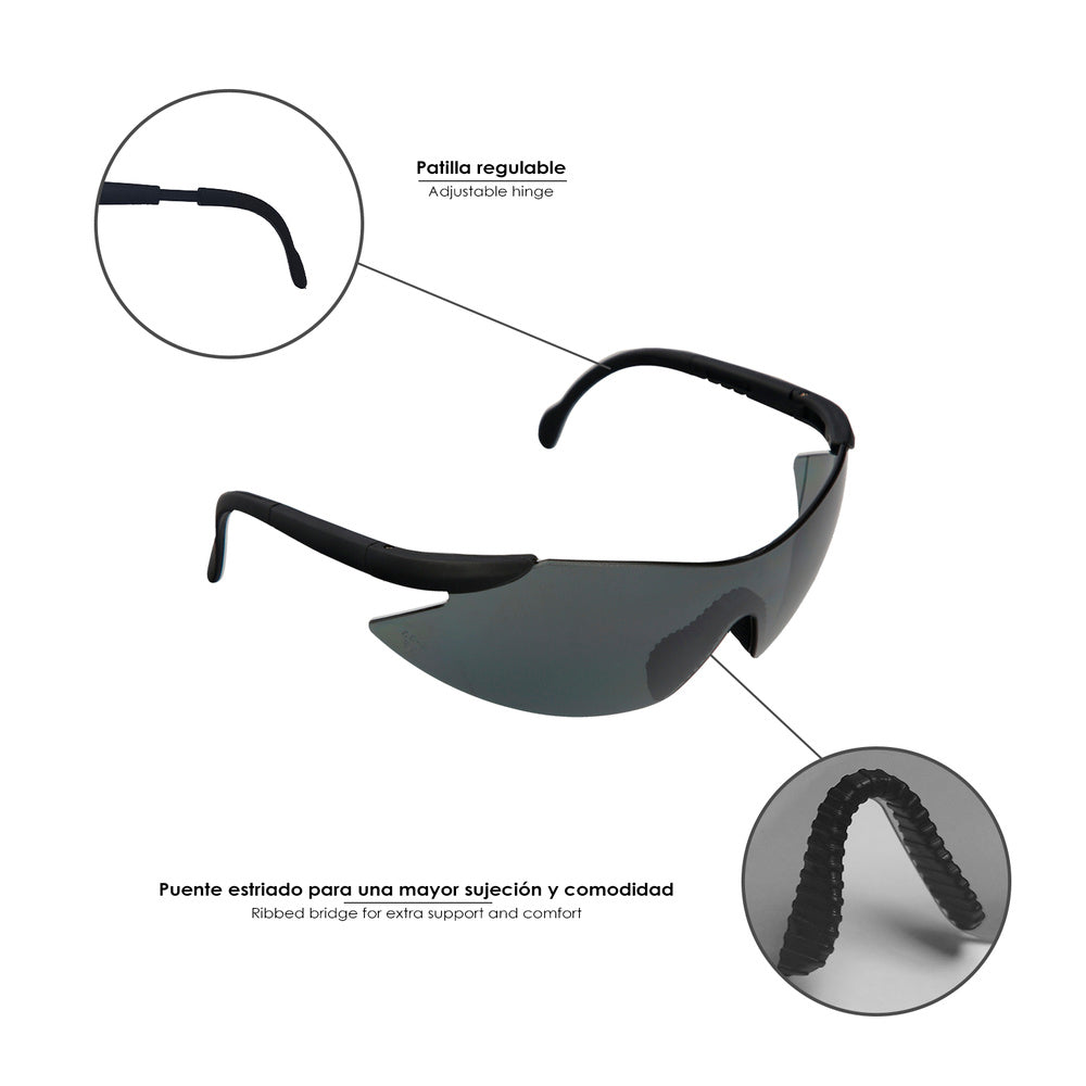 Safety glasses EN166 adjustable temples grey