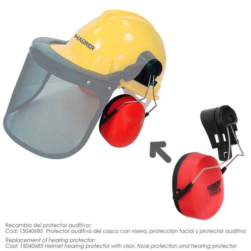 Recambio protector auditivo para casco con visera, protector facial de rejilla y protector auditivo maurer modelo 99790
