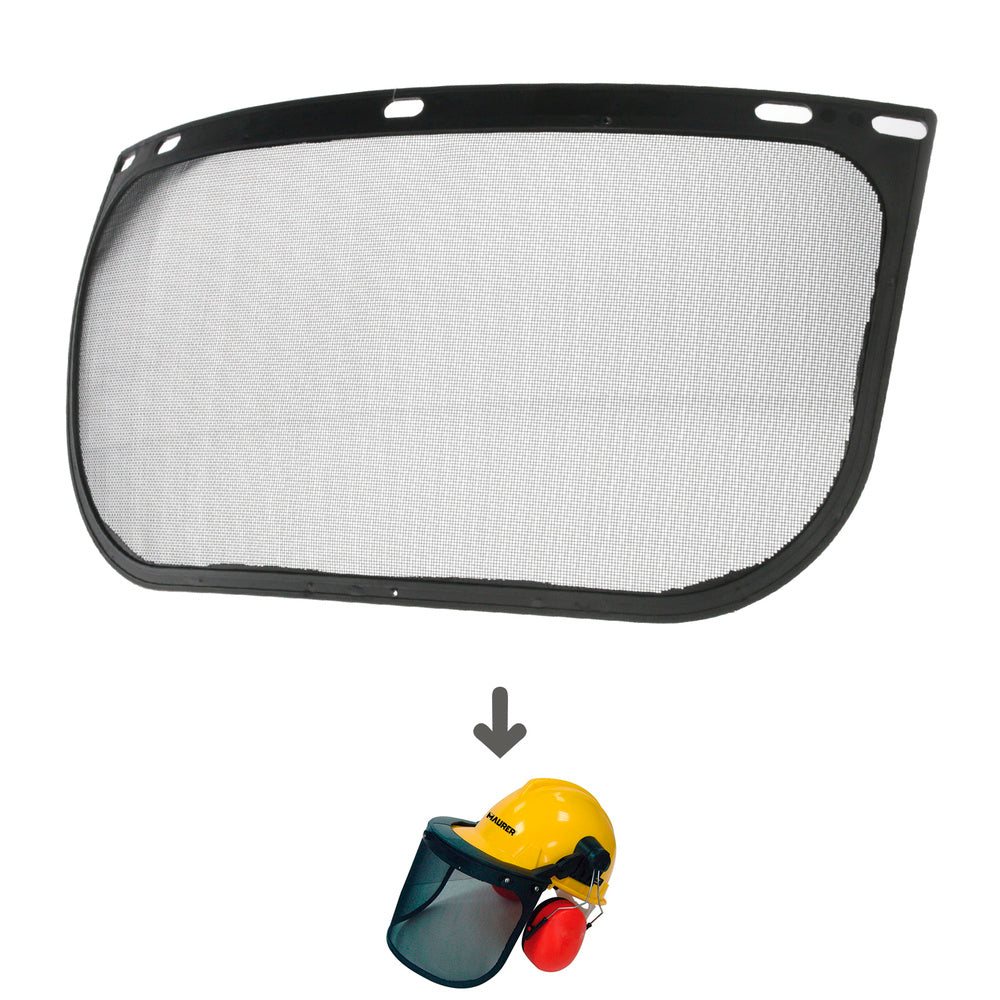 Replacement face shield for helmet with visor, mesh face shield, and Maurer model 99790 ear protection