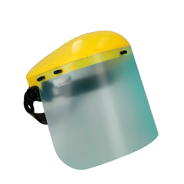 Protector facial con arnes ajustable pantalla policarbonato 390x200 mm. visera seguridad, anti impactos, casco desbrozadora