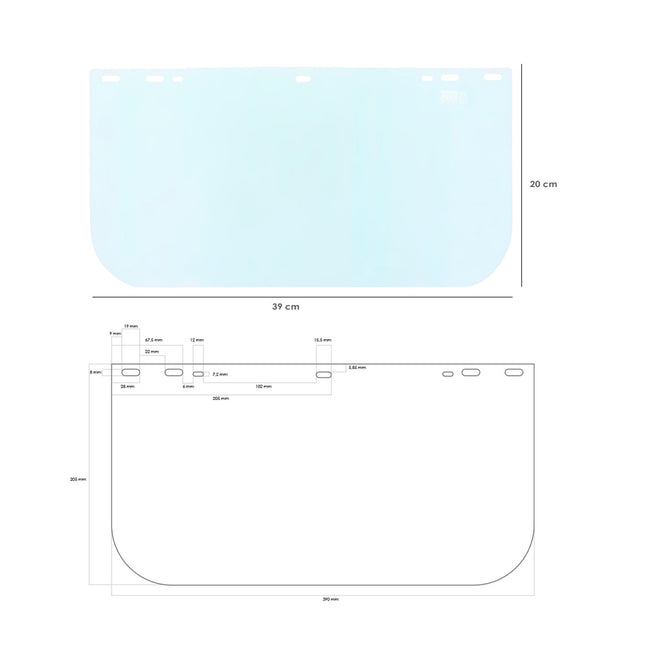 Protector facial con arnes ajustable pantalla policarbonato 390x200 mm. visera seguridad, anti impactos, casco desbrozadora