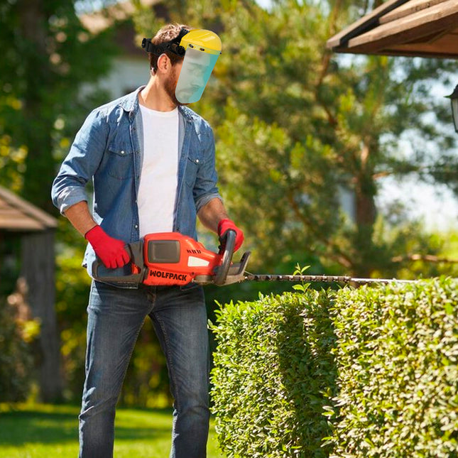 Protector facial con arnes ajustable pantalla policarbonato 390x200 mm. visera seguridad, anti impactos, casco desbrozadora