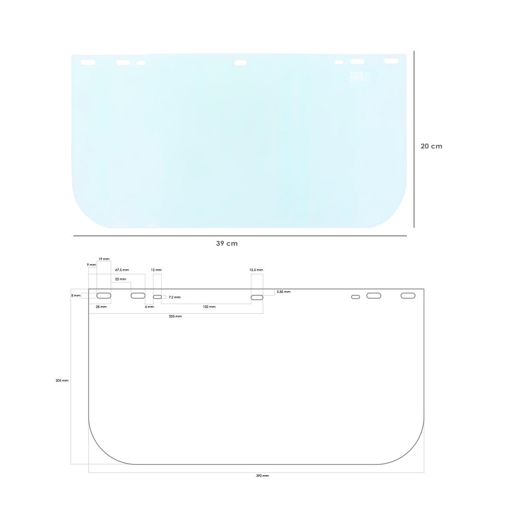 390x200 mm screen replacement for face shield with harness