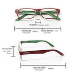 Gafas lectura kansas rojo / verde. Aumento +3,5 gafas de vista, gafas de aumento, gafas visión borrosa