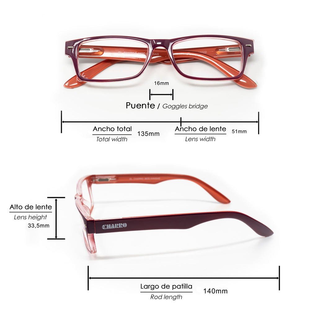 Gafas lectura kansas morado / naranja. Aumento +3,5 gafas de vista, gafas de aumento, gafas visión borrosa