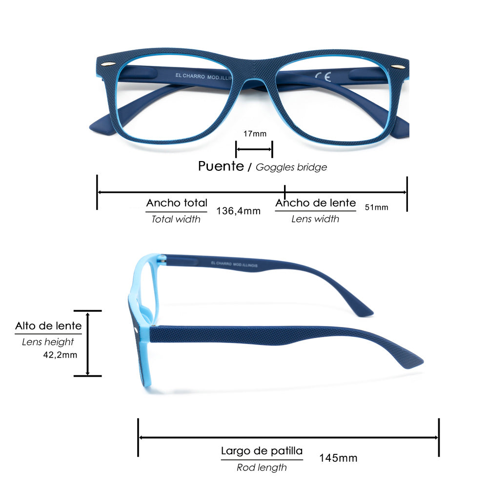 Gafas lectura illinois azules. Aumento +3,5 gafas de vista, gafas de aumento, gafas visión borrosa