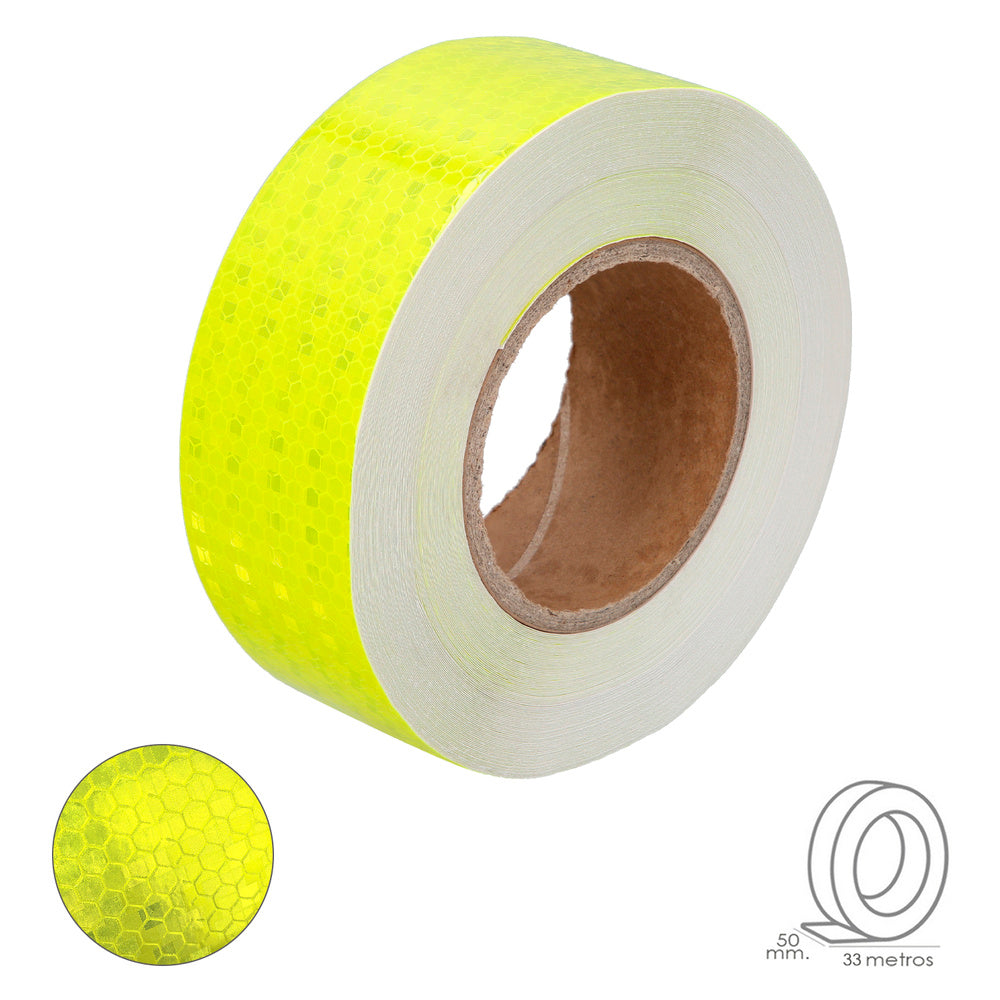 Fita adesiva refletora amarelo-claro 50 mm x 33 metros. Uso doméstico.