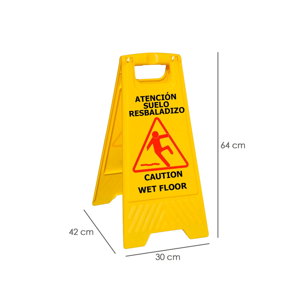 Cartel atención suelo mojado 64x30 cm