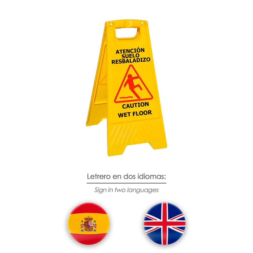 Cartel atención suelo mojado 64x30 cm