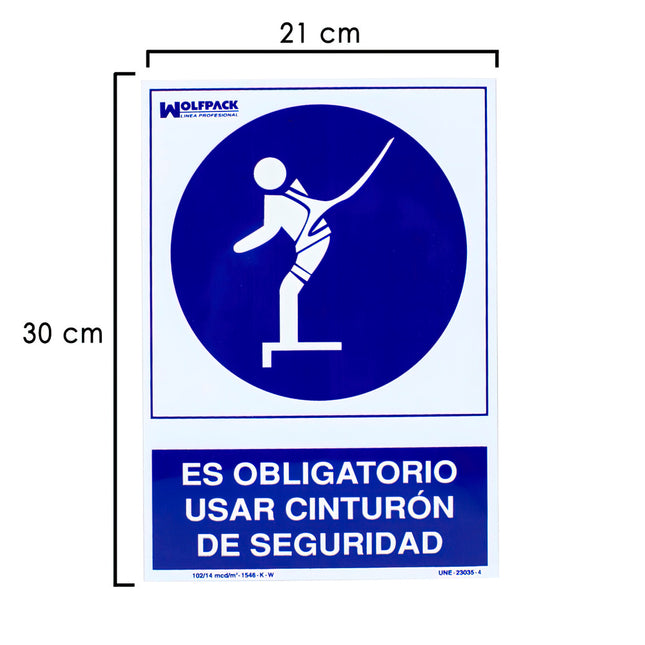 Cartel de uso obligatorio cinturon de seguridad 30x21 cm